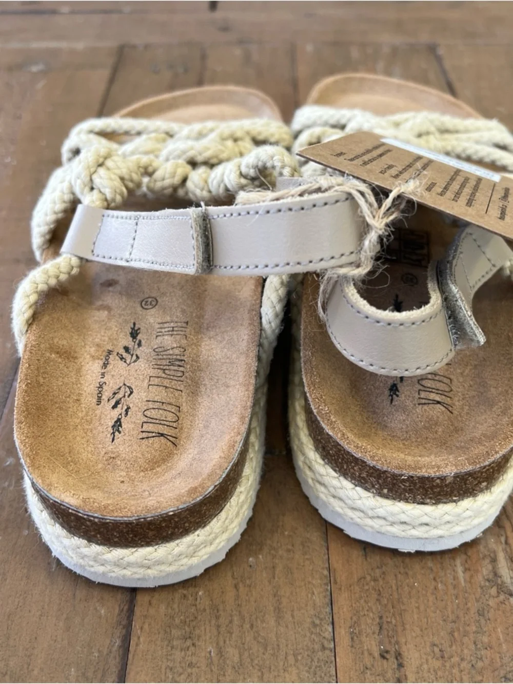 The Simple Folk The Rope Sandal Kids US 1 EU 32 Hemp Cork Bohemian Natural New